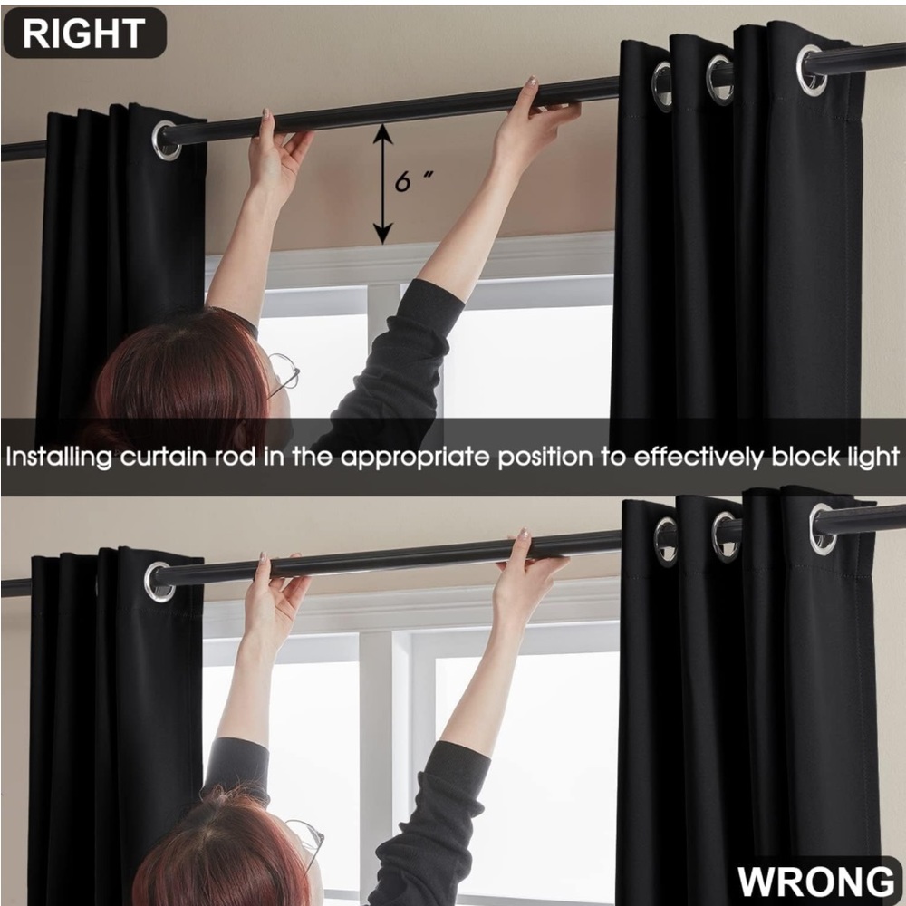 Rutterllow Darkening Blackout Curtains 2 Panel,Grommet Top(42x63 Inch, Black) - Picture 3 of 7